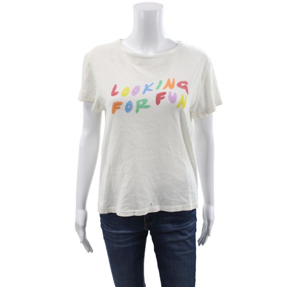 Re/Done Womens Jersey T-Shirt White Crew Neck Short Sleeve Cotton Size M